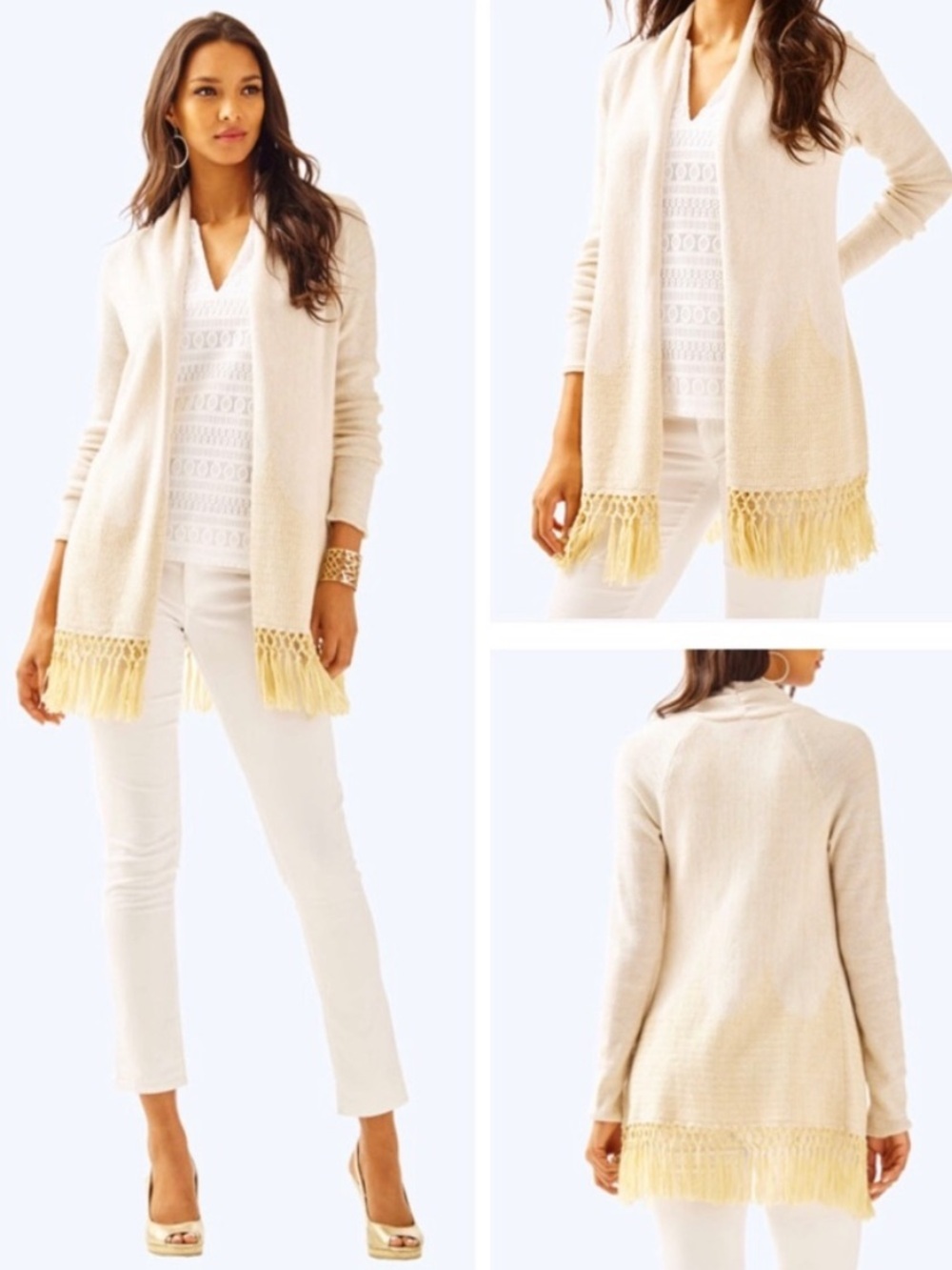 Lilly Pulitzer Tatum Fringe Cardigan in Cream Sz S